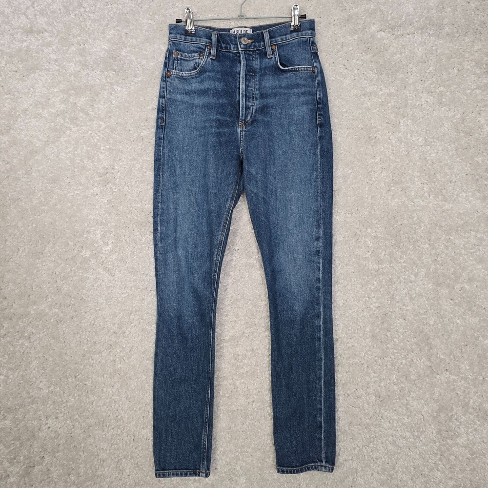 Agolde Women Nico Slim Ankle Jeans Size 24 Blue Stretch Button Fly Premium Denim